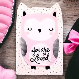 Large 40x26 NoJo Olivia Owl Shaped Baby Gift Blanket Pink White Black Sherpa